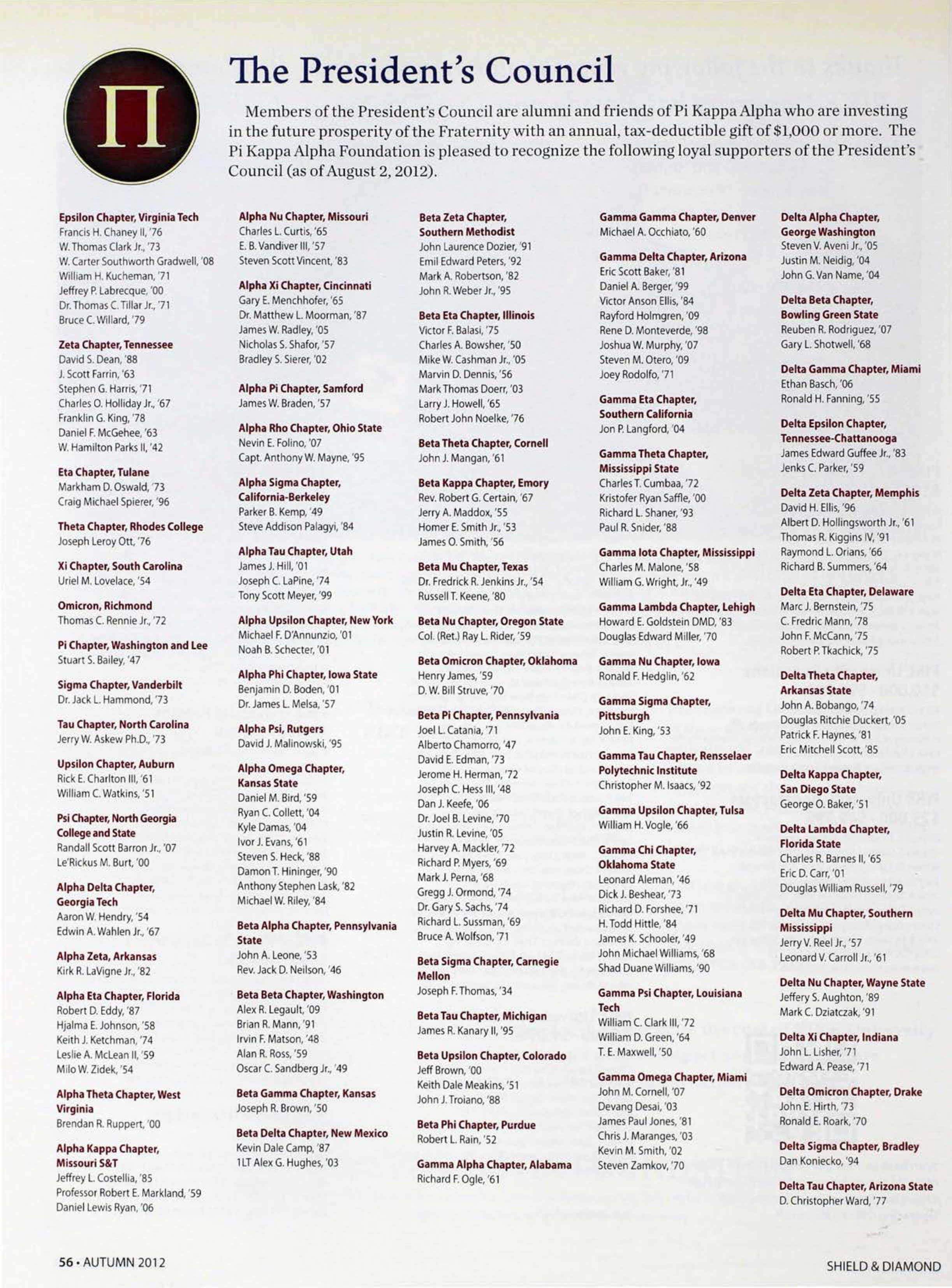 The President's Council, Autumn 2012